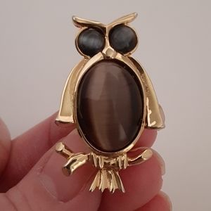 Brown And Gray Cats Eye Owl Pin/Brooch